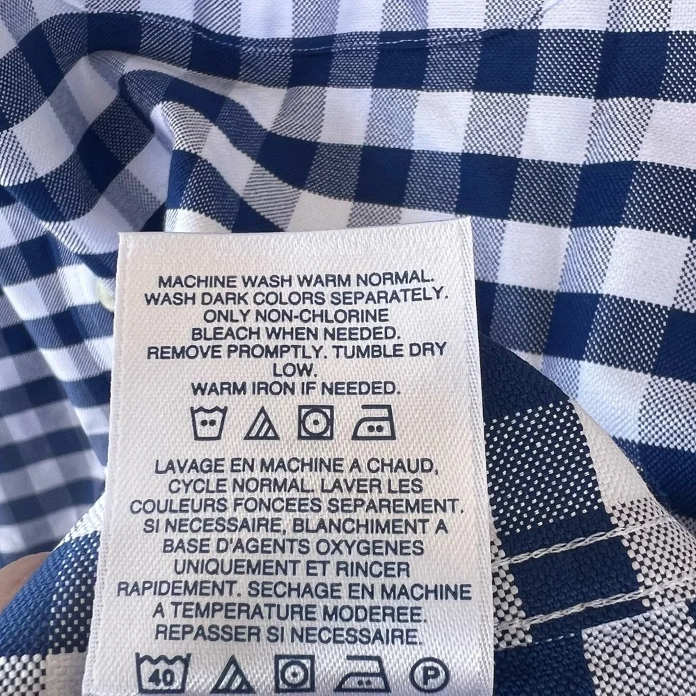 Lands’ End 15 1/2-32 Traditional Fit Navy Checked Button Long Sleeve Dress Shirt